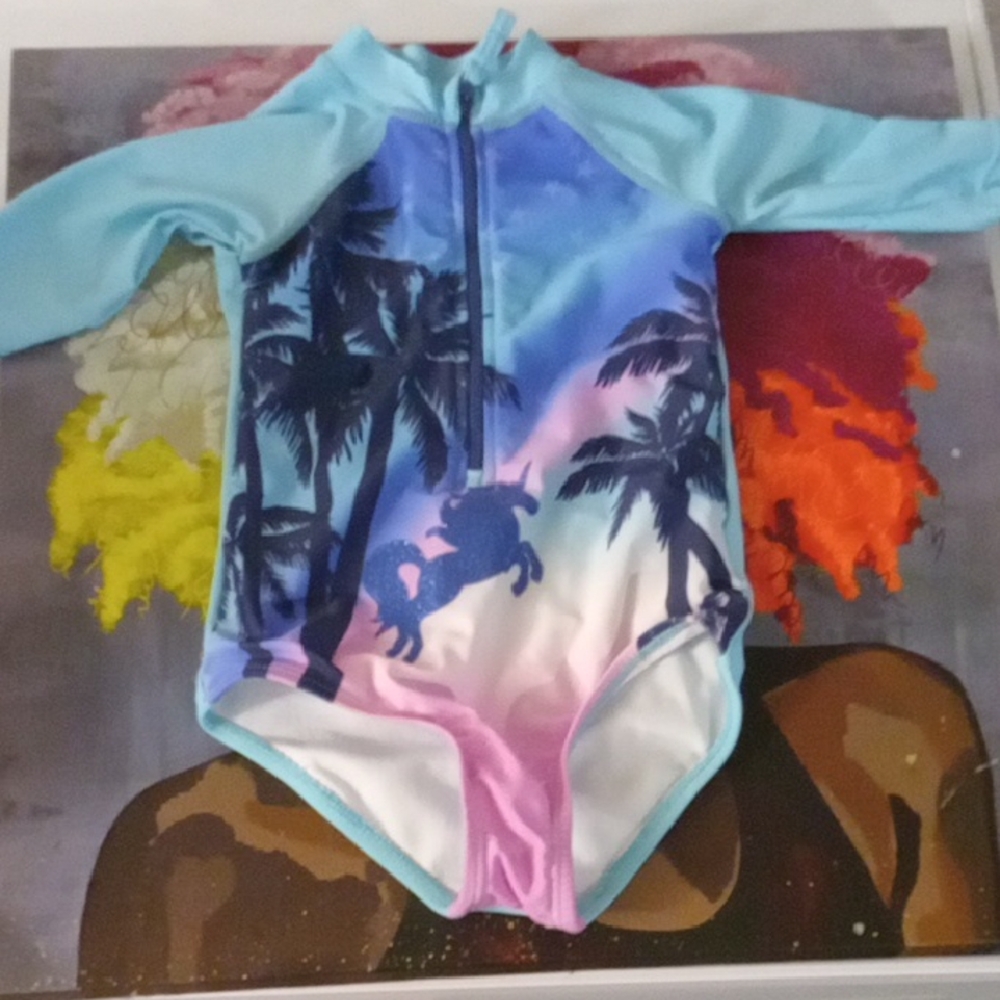 Limited Too Blue and Pink Rashguard with Tropical Design